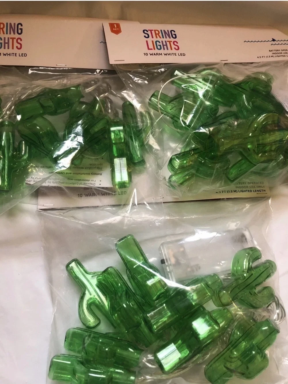 Lot Of 3 Cactus 10ct String Lights Battery Powered Summer Bullseye Playground